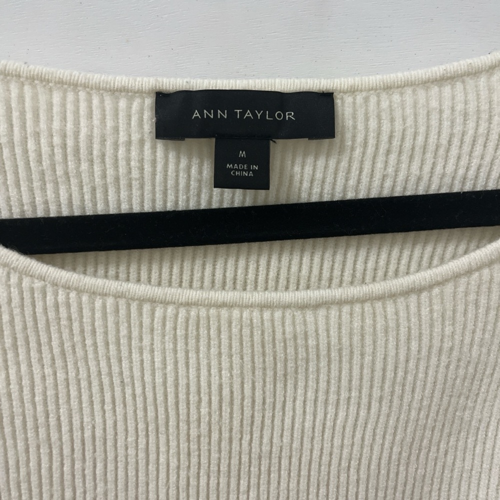 Ann Taylor Cream Ribbed Crew Neck Sweater